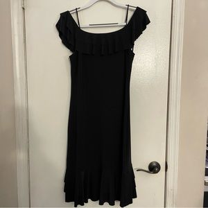 AMERICAN LIVING Women’s Ruffle Shoulder Black Stretch Midi Dress. Size 12